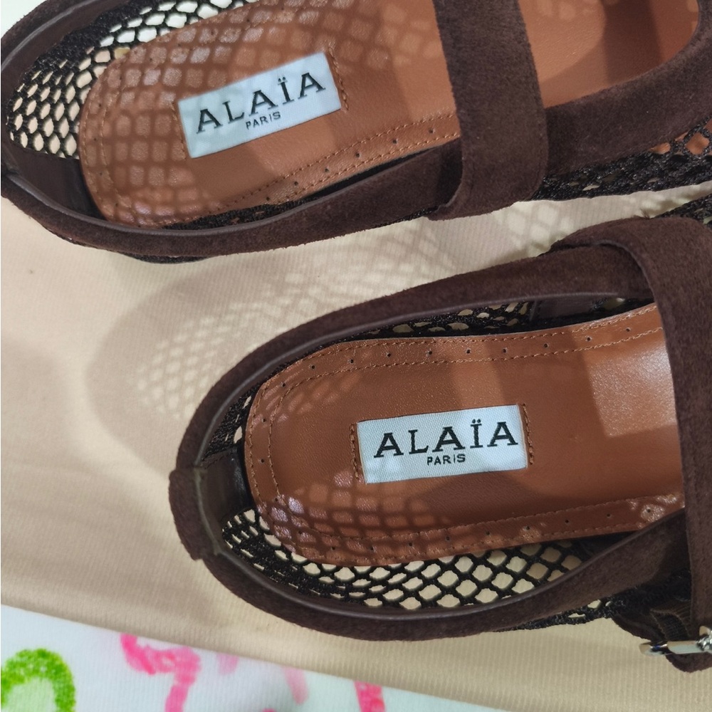 Alaia Brown Mesh Mary Jane Loafers with Strap - Picture 2 of 9